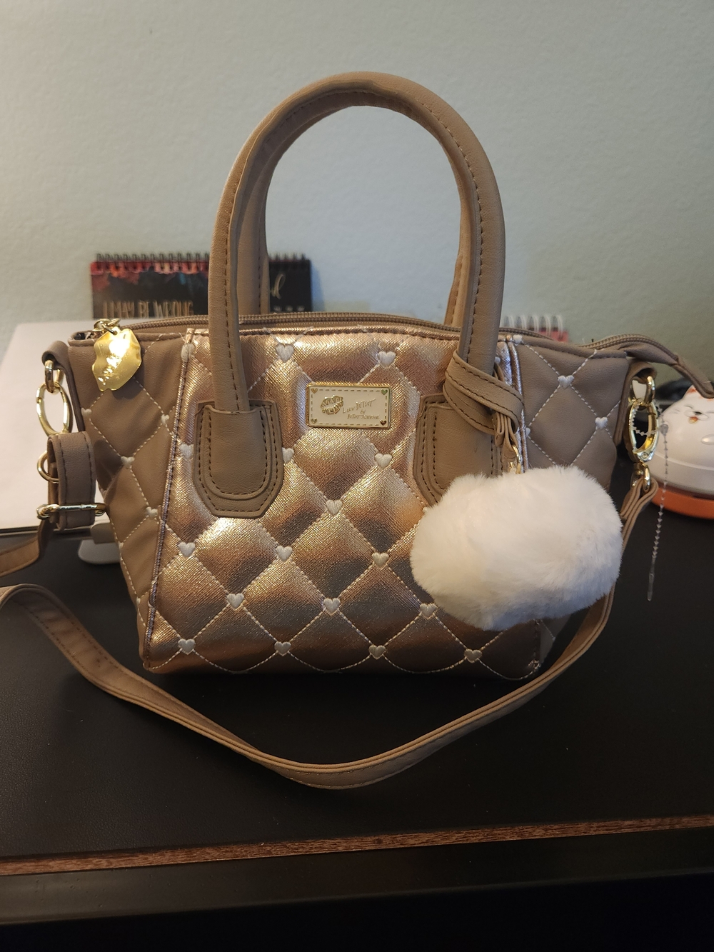 Betsey Johnson Women’s Satchel Bag with Pom Pom